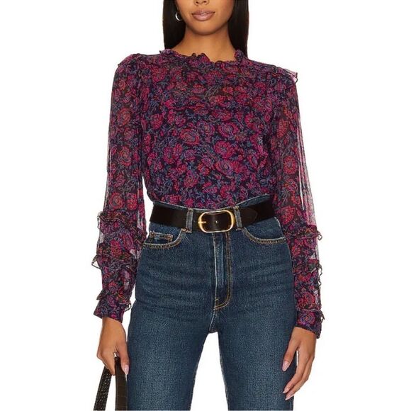 CLEOBELLA Fiorella Blouse NEW Size Medium Floral Long Sleeve Purple - Picture 1 of 13